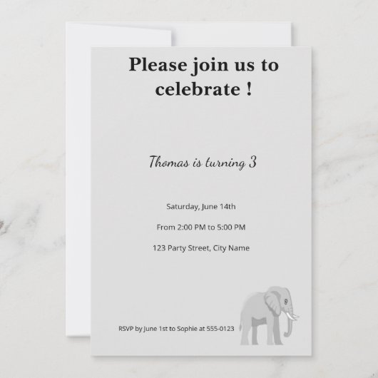 Cute Elephant Birthday Invitation | Soft Pastel  Einladung (Rückseite)