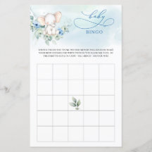 Cute elephant blue flowers eucalyptus baby bingo