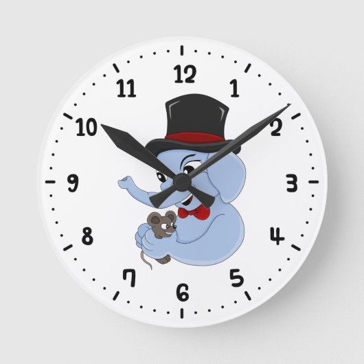 Cute elephant boy cartoon round clock runde wanduhr (Vorderseite)