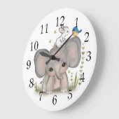 Cute Elephant Bunny Nursery Wall Clock Große Wanduhr (Winkel)