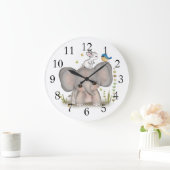 Cute Elephant Bunny Nursery Wall Clock Große Wanduhr (Zuhause)