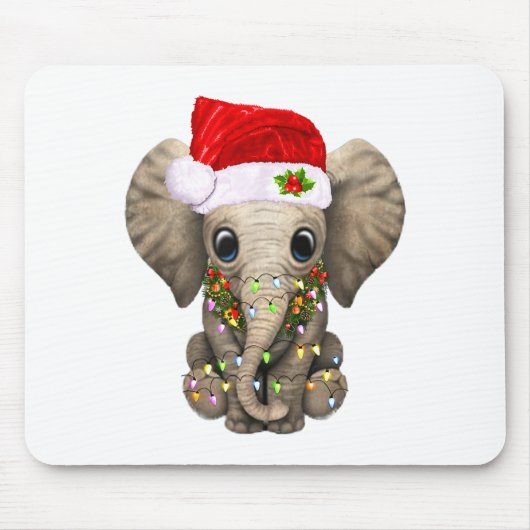 Cute Elephant Christmas Light Funny Elephant Lover Mousepad (Vorne)