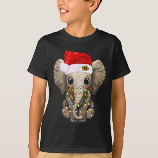Cute Elephant Christmas Light Funny Elephant Lover T-Shirt (Vorderseite)