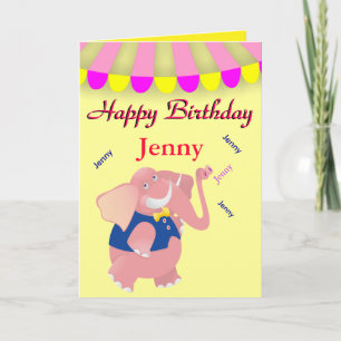 Cute Elephant Circus Personalized Custom Name Karte