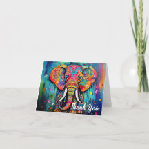 Cute Elephant Colorful Funky Mixed Media Animal