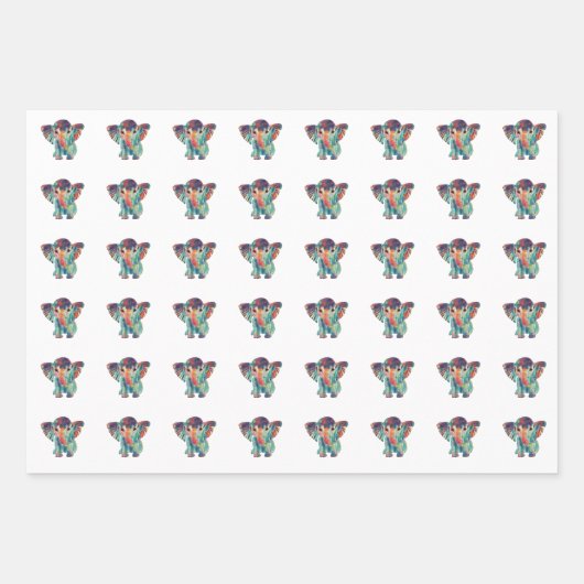 Cute Elephant Colourful Wrapping paper Sheet Geschenkpapier Set (Vorderseite 2)