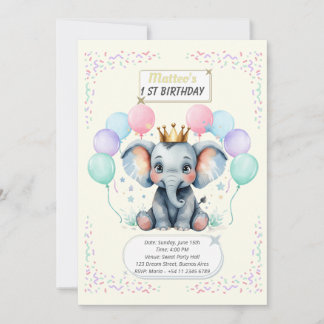 "Cute Elephant First Birthday pastel designs" Einladung