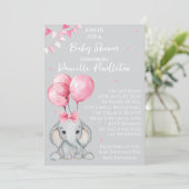 Cute Elephant, Girl Baby Shower Invitation Einladung (Stehend Vorderseite)