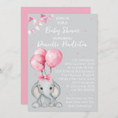 Cute Elephant, Girl Baby Shower Invitation Einladung (Vorne/Hinten)