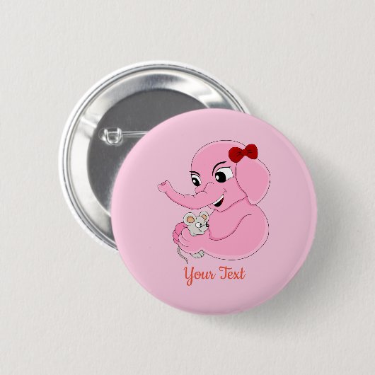 Cute elephant girl cartoon button (Vorne & Hinten)