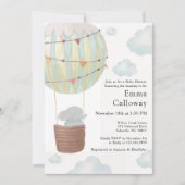 Cute Elephant Hot Air Balloon Baby Shower  Einladung (Vorderseite)