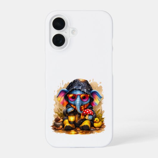 Cute Elephant iPhone 16 Case Rain Kawaii Hülle (Rückseite)
