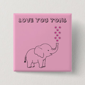 Cute Elephant Love You Tons Pink Button