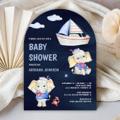 Cute Elephant Nautical Boat Navy Blue Baby Shower Einladung