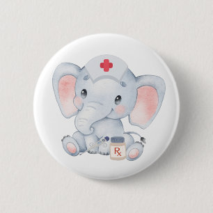 Cute Elephant Nurse Button