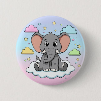 Cute Elephant on Cloud - I'm Ele-Fun-t Pun Button