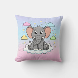 Cute Elephant on Cloud - I'm Ele-Fun-t Pun Kissen