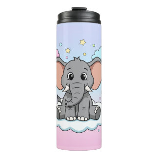 Cute Elephant on Cloud - I'm Ele-Fun-t Pun Thermosbecher