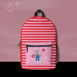 Cute Elephant Pink and Red Kid Monogram Backpack Bedruckter Rucksack