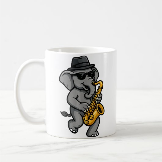 Cute Elephant Playing Saxophone Elephants Musician Kaffeetasse (Links)