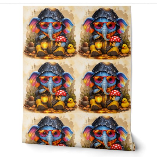 Cute Elephant Raincoat Pattern Wallpaper Tapete (Abrollen)