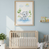 Cute Elephant Splashing in Water Poster