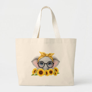Cute Elephant Sunflower Tote Bag Jumbo Stoffbeutel
