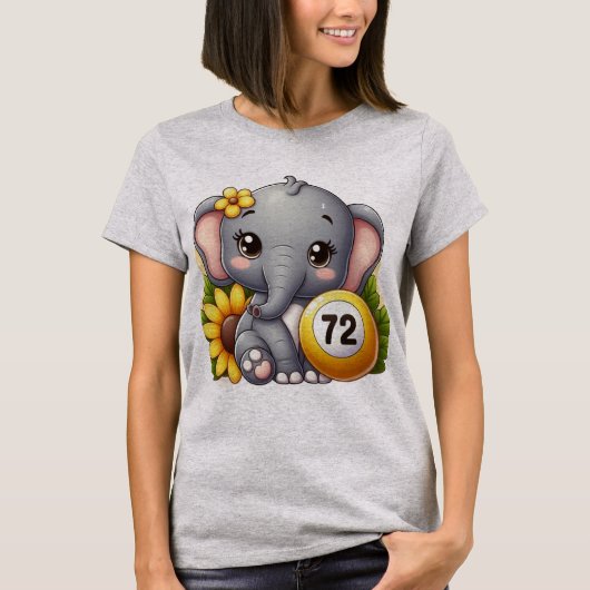 Cute elephant with a number 72 bingo ball T-Shirt (Vorderseite)