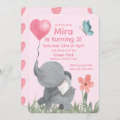 Cute Elephant with Ballon Birthday Party  Einladung (Vorne/Hinten)