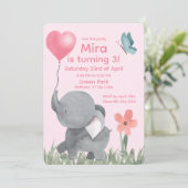 Cute Elephant with Ballon Birthday Party Einladung (Stehend Vorderseite)