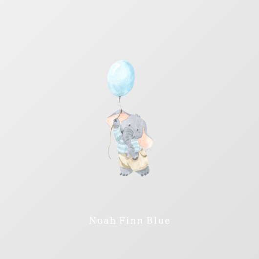 Cute Elephant With Blue Balloon Name Sticker (Blatt)