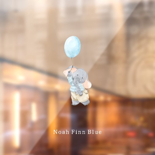 Cute Elephant With Blue Balloon Name Sticker (Blatt 2)