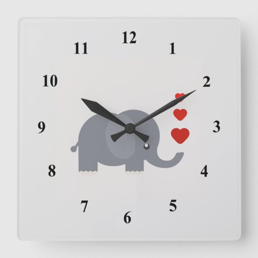 Cute elephant with hearts whimsical love quadratische wanduhr (Vorderseite)
