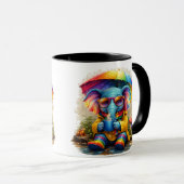 Cute Elephant with Rainbow Umbrella Coffee Mug Tasse (VorderseiteRechts)