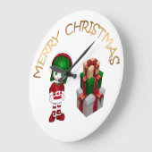Cute Elf Christmas Große Wanduhr (Winkel)