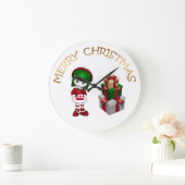 Cute Elf Christmas Große Wanduhr (Zuhause)