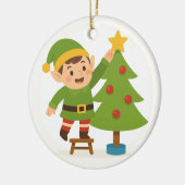 Cute Elf Decorating Tree Personalized Family Name Keramik Ornament (Links)