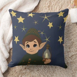 Cute Elf Watcher Square Throw Pillow Starry Night Kissen