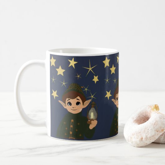 Cute Elf Watcher Starry Night Christmas Mug Kaffeetasse (Mit Donut)