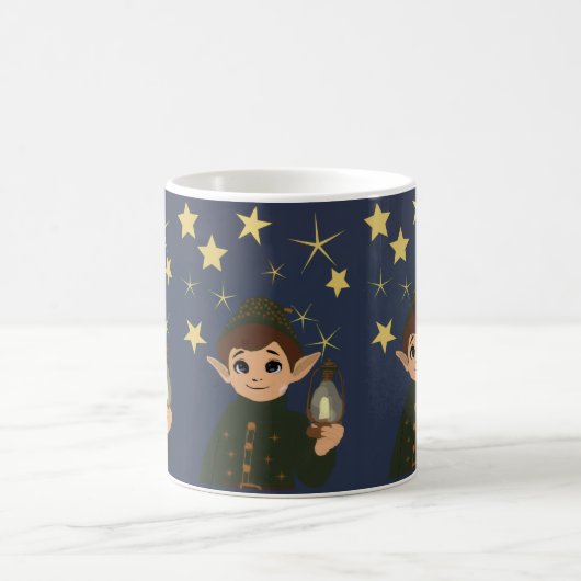 Cute Elf Watcher Starry Night Christmas Mug Kaffeetasse (Mittel)