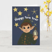Cute Elf Watcher Starry Night Happy New Year Foldi Karte (Gelbe Blume)