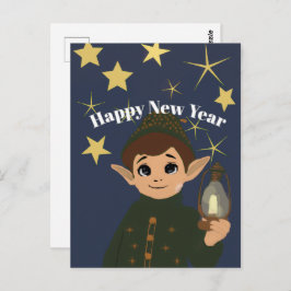 Cute Elf Watcher Sternenklarer Neujahrsgruß Postka Postkarte