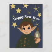Cute Elf Watcher Sternenklarer Neujahrsgruß Postka Postkarte (Vorderseite)