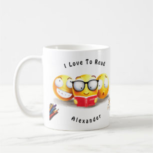 Cute Emoji Smiling Love Reading Book Kaffeetasse