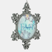 Cute EMT Ice Blue Snowflake Personalized Name  Schneeflocken Zinn-Ornament (Links)
