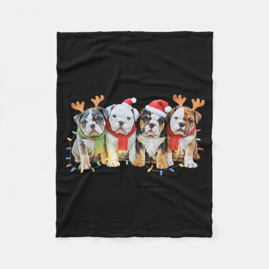 Cute English Bulldog Christmas Lights Xmas Bulldog Fleecedecke (Vorderseite)