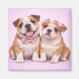 Cute English Bulldog Couple Valentine Illustration Magnet