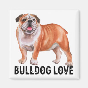 Cute English Bulldog Love Watercolor Puppy Dog Magnet
