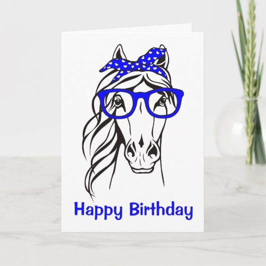Cute Equestrian Blue Western Funny Horse Birthday Karte (Vorderseite)