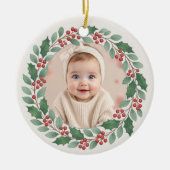 Cute Eucalyptus Baby First Christmas Photo Keramik Ornament (Vorne)